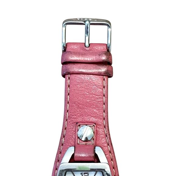 Fossil Silver Tone Dial Pink Leather Band Watch Bracelet Y2K *READ* - Picture 4 of 12